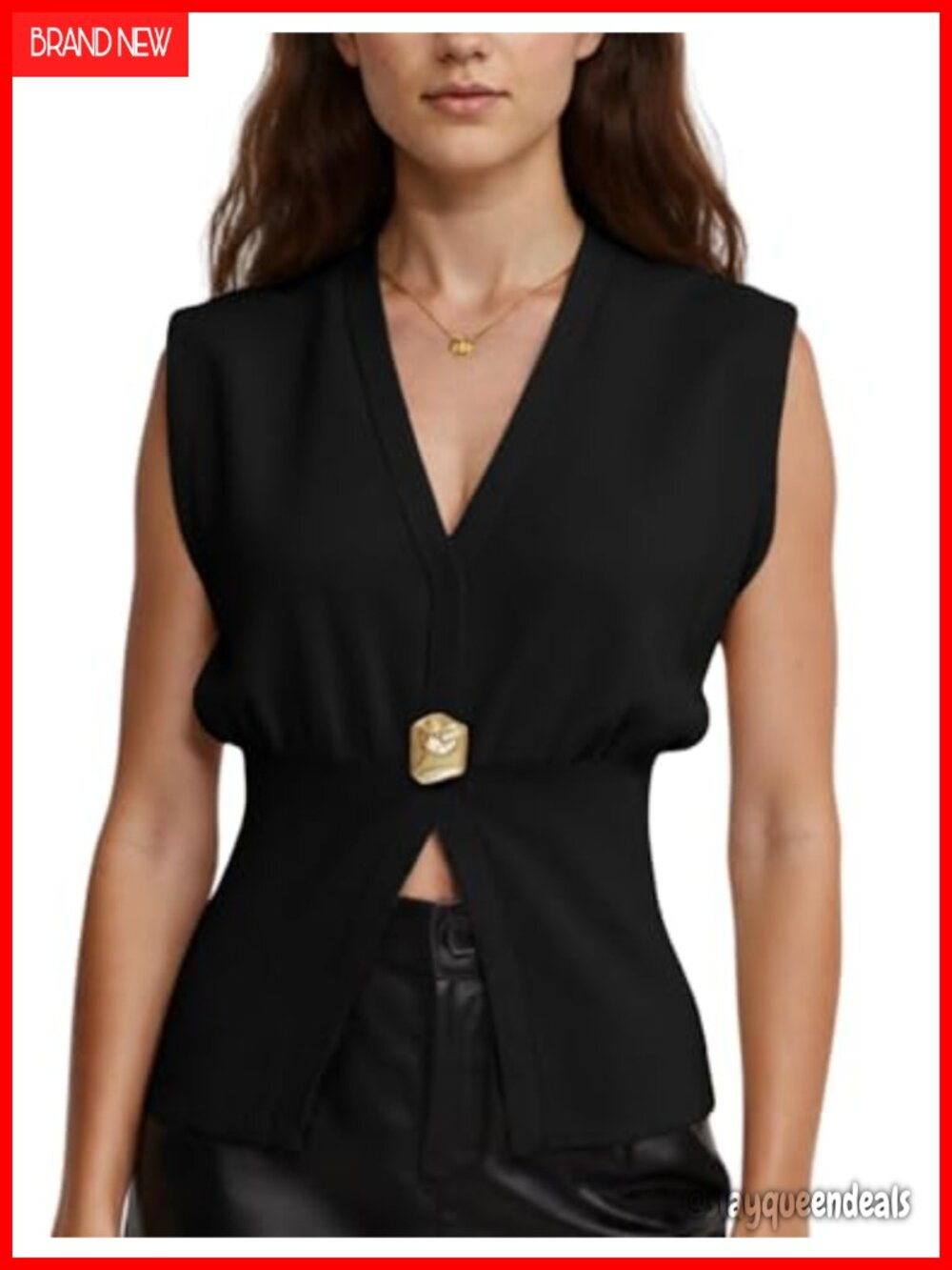 Womens V Neck Sleeveless Sweater Vest Loose Knit Business Casual Top